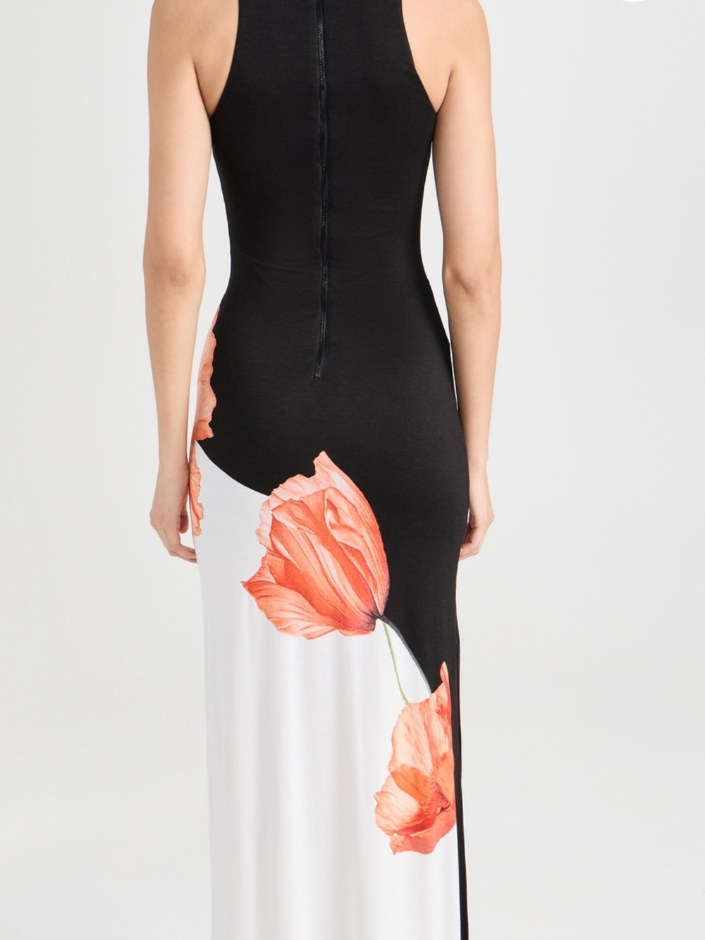 Alice + Olivia Black & White Maxi Dress with Orange Floral Print - Picture 2 of 5